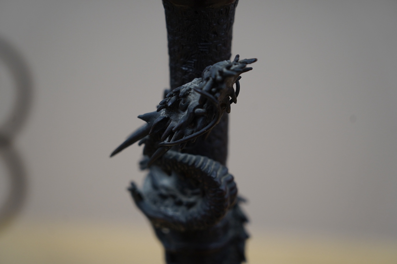 A Japanese bronze dragon table lamp, 38.5cm high. Condition - fair to good